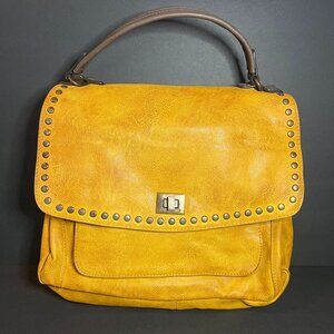 ChillX by Le Miel Mustard Yellow Faux Leather Large Studded Satchel Bag 13 x 14"